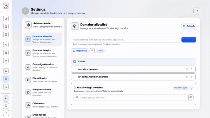 Settings console: allowlist, denylist and analyzer scoring